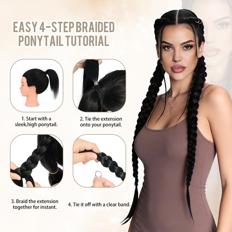 26 Inch Ponytail Extension 2 Pack, Wrap Around Braid Ponytail