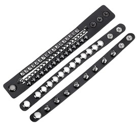 arricraft 3 Pcs Imitation Leather Punk Bracelets, 8-5/8 inch(22cm) Long Rock Studded Bracelets for Men Women Goth Chain 80s Wristband Necklace Adjustable