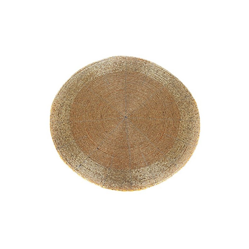 Sifcon 30 CM GLASS BEADED ROUND PLACE MATS COASTERS (GOLD)