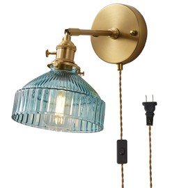 YJQHXY Plug in Modern Minimalist Handcrafted Glass Wall Sconce with Adjustable Brass Socket Adjustable Wall Lamp with Cable 180 Degree Up and Down Modern Wall Sconce for Living Room Bedroom