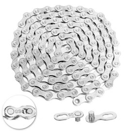 9/18/27 Speed Bike Chain, VDHU Bicycle Chain for Road Bicycles,Mountain Bike,MTB Mountain Racing Cycling Accessories with 1 Pairs Bicycle Buckle,Full Silver Plating 116 Links with Quick Link