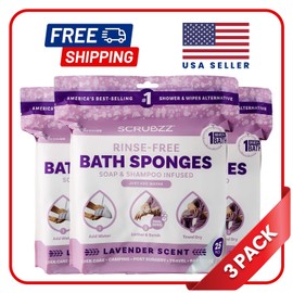 Scrubzz Disposable Rinse Free Bathing Sponges - Lavender, 75 Count