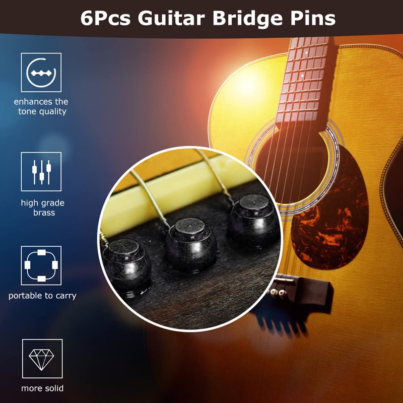 6Pcs Guitar Bridge Pins, Brass Pin Acoustic Guitar Strings Nail