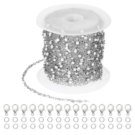 PATIKIL Stainless Steel Jewelry Chain, 16Ft 1.5mm White Beaded Link Cable Chains for Necklace Earring Bracelet Findings Jewelry Making Trucker Hat Chains, Silver/White