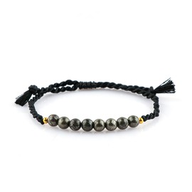 Thecraftman Natural Beads Braided Bracelet, Energy Crystals, Birthday, Gift for Her, Resizable Hand Braid Rope Thread Protection Bracelet for Men, Women, Gemstone Jewelry 7 inch (Pyrite)