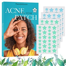 Parche de espinillas para acné, 112 parches, parches hidrocoloides para acné con árbol de té y aceite de caléndula, parches de acné en forma de estrella verde y azul, lindos para la cara, puntos de acné hidrocoloides para espinillas de acné