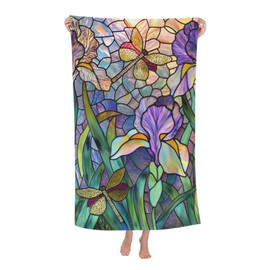 VANZEV Stained Glass Dragonfly Beach Towel Art Sand-Free Microfiber Bath Towel Ultra Soft Quick Dry Pool Towel Absorbent Towel Lightweight Towel Gifts for Outdoor Bathroom Swimming Decor 31inx51in