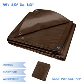 E&K Sunrise 10' x 12' Finished Size General Multi-Purpose Tarpaulin Ultra Heavy-Duty 8 oz/16-mil Poly Tarp - Brown - Set of 2