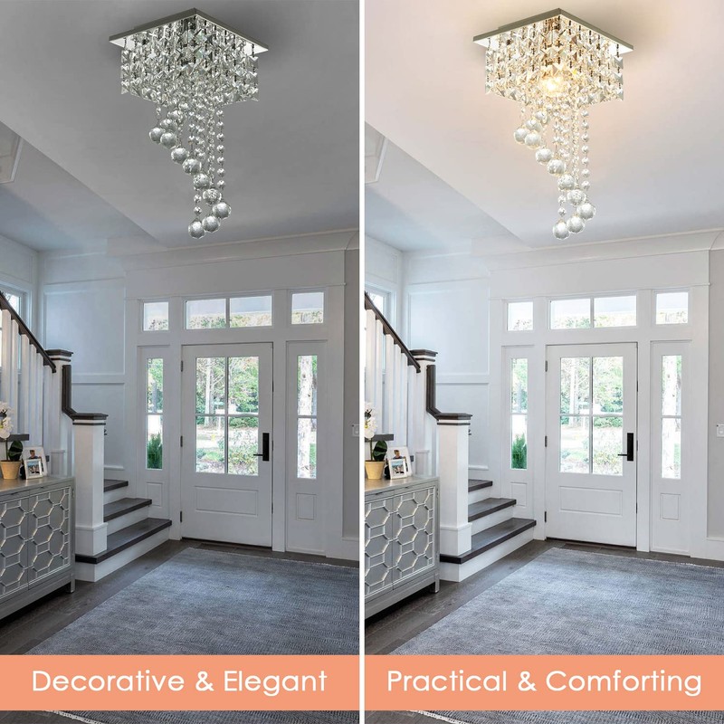 Finktonglan Mini Crystal Chandelier, 7.9" Square Flush Mount Ceiling Light,