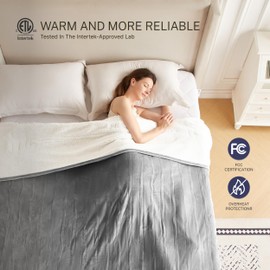 Thermylux Electric Blanket Full 72"x84" Heated Electric Blankets 10 Heating Levels 8 Hours Auto Off Fast Heating and Overheat Protection ETL Certified Machine Washable,Light Grey