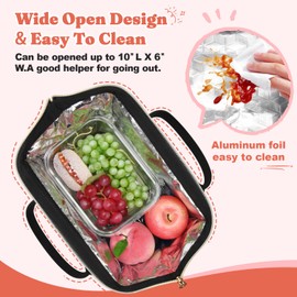 Lunch Bag Women Insulated Lunch Box Wide-Open Lunch Tote Bag Large Drinks Holder Durable Nylon Thermal Snacks Organizer for Men Adults Work Picnic Hiking Beach Fishing, Light Khaki+Black