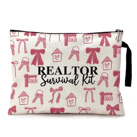 Cusrtyh Realtor Survival Kit Funny Canvas Zipper Makeup Bag, Travel Accessories Storage Toiletries Bag, Realtor Gifts for Women, Realtor Thanks Gifts, Gifts for New Broker Clients Salesperson Broker