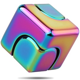 Infinity Fidget Cube Spinner Toy for Kids Adults, Metal Fidget Puzzle Block Figner Gyro, Cool Mini Gadget Stuff Stress Relief Toy for Desk Toy, Focus 2 in 1 Spinning for Boy Girl (Rainbow)