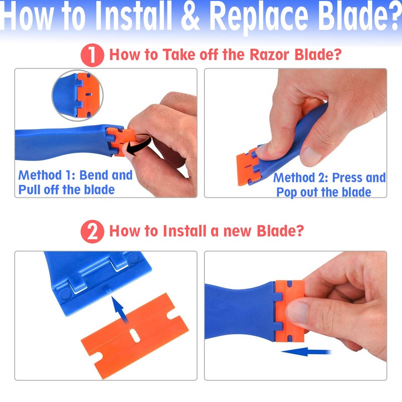 2pcs 1.5” Plastic Razor Scraper with Comfort Handle, Multipurpose Double