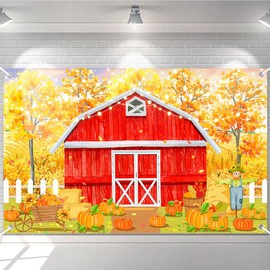 Avezano Fall Red Farm Backdrop Watercolor Autumn Pumpkin Patch Banner Fall Thanksgiving Day Baby Shower Birthday Party Decoration Banner 70.8 x 43.3 Inch