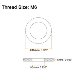 sourcing map 24Pcs M6 Flat Washer, 304 Stainless steel 6mm ID x 16mm OD x 1.5mm Thick for Bolt Screw, Factories Repair, Kitchens, Shops, and Outdoor Construction, Silvery
