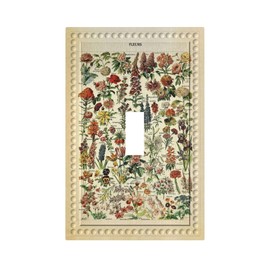 Decorative 1 Gang Single Toggle Light Switch WallPlate Cover Vintage Wildflower Vertical Blossom Colorful Aesthetic Art Flower Pattern Jumbo Size Electrical Switchgear Cover Receptacle Plug Face Plate
