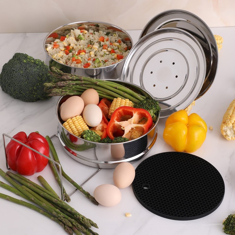 Aozita Stackable Steamer Insert Pans with Sling for Instant Pot