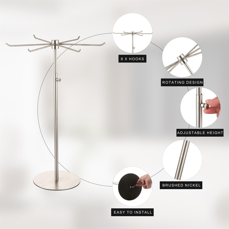 bjewego Rotating Keychain Display Stand - Height-adjustable Brushed Silver Metal