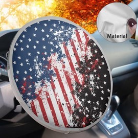TSVAGA Steering Wheel Cover Sun Shade Universal Anti-Heat Aluminum Foil Auto Interior Protector, USA Flag Design Block UV Rays Cool in Summer Universal for Cars Truck SUV Van