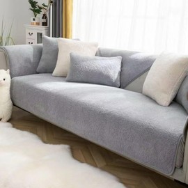 Bettschlange Sofa Covers Washable, Non-Slip Couch Cover 1 2 3 4 Seater, Sofa Slipcovers L Shape Furniture Protector, Soft Plush Sofa Cover for Living Room,Grey,70x90cm
