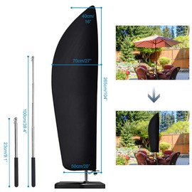 Senders parasol protective cover with pole, parasol protective cover, 2 m to 4 m large parasol cover, 210D Oxford fabric, waterproof, dustproof, UV resistant