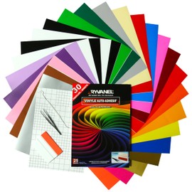 RYVANEL® Pack of 30 - 26 Sheets Cricut Vinyl Sheets + 3 Transfer Sheets + Complete Weeding Tool - Ideal for All Your Craft and DIY Projects (25 Colours)