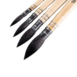 Watercolour Brush Set of 4 Artist Brushes Watercolour Brushes Natural Squirrel Hair Round Fine Tip Ideal for Watercolours and Inks Sizes #0, 2, 4, 6