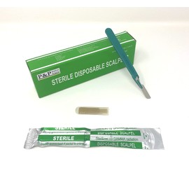 Disposable Scalpels Sterile Surgical Blade Size 16 Stainless Steel with Plastic Handle & Metric Line Individually Foil Wrapped Box of 50