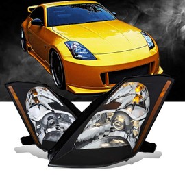 AmeriLite for 2003-2005 Nissan 350Z [Halogen Type] Black OE Replacement Projector Headlights Pair - Driver and Passenger Side