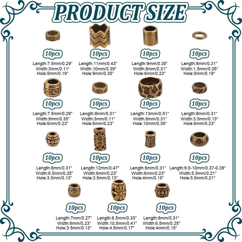 NBEADS 150 Pcs Alloy Spacer and Dreadlock Hair Beads -