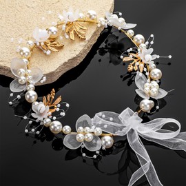 YBEATY Flower Girl Headpiece Flower Girl Hair Accessory White Pearl Headpiece Silver Wedding Headband Princess Crystal Pearl Hair Accessories Crystal Pearls Accessories for Birthday Party Wedding