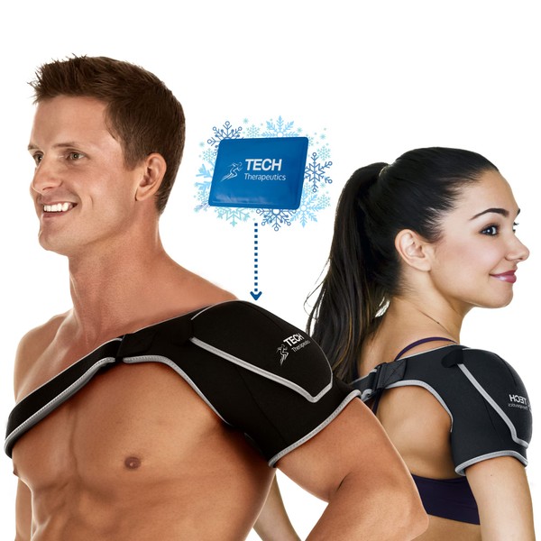 TECH THERAPEUTICS Posture Correction Shoulder Strap for Men and Women - Neoprene Orthopaedic Shoulder Support with Included Cooling Gel - Shoulder Brace Ideal for Tendinitis and Rehabilitation