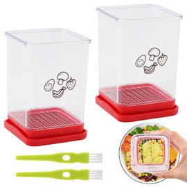 2Pcs Stainless Steel Cup Fruit Slicer – Egg, Strawberry & Banana Cutter with Detachable Push Plate Brushes | Vegetable Salad Prep Tool for Kitchen, Fast Effortless Slicing