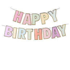 Macaron Happy Birthday Banner, Pastel Rainbow Birthday Decorations Garland, DIY Assemble Hanging Banner for Macaron Theme Party, Baby Shower, Tea Party, Bridal Shower Backdrop