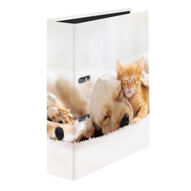 FALKEN Original Falken Motiv-Ordner Pets. Made in Germany. 8 cm breit DIN A4 Ringordner Aktenordner Briefordner Plastikordner Motivordner Tiere Hund und Katze