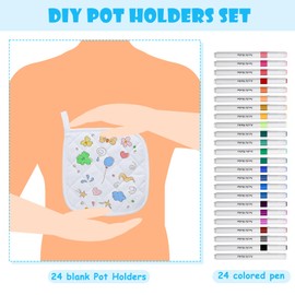 Newtay 48 Pcs Christmas Pot Holders Craft Project Set Including 24 White Pot Holders and Oven Mitts with 24 Makers for Kitchen Heat Resistant Cooking and Baking DIY Activities
