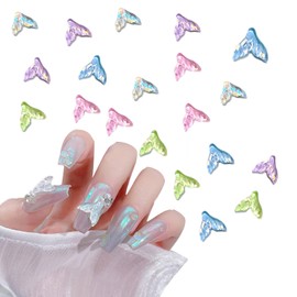 20 PCS Mermaid Tail Nail Charms Aurora Mermaid Beads for Acrylic Nails 3D Ocean Beach Nail Art Decoration