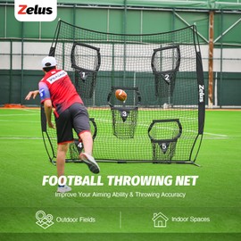 ZELUS 6 x 6ft Football Throwing Net, Quarterback Training Equipment with 5 Target Pockets, Football Practice Throwing Passing Accuracy Trainer with Carry Bag Ground Stakes for Kids Adults, Black
