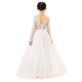 Long Sleeve Scalloped Edge Lace Flower Girl Dresses for Junior Pageants Lace1 8