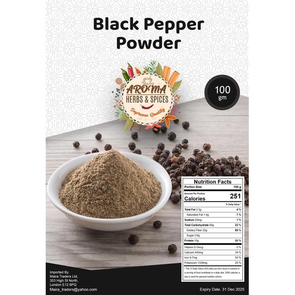 Black pepper powder | 100gm | premium quality | Hot, spicy, and zesty flavour| woody and piney flavour | versatile spice| enhances any dish| ideal for savoury dishes| salads | roast meat, and eggs