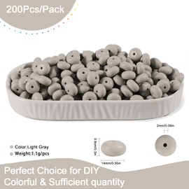 200Pcs Silicone Beads, 14mm Silicone Abacus Beads for Keychain Making, Silicone Focal Beads Bulk for Bracelet Necklace and Spacer Beads for Pens (Light Gray)