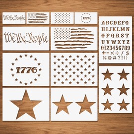 We The People American Flag Stars Stencils, 12 Pcs Reusable Patriotic Stencils, 1776 Stars We The People English Letters Stencils for Painting on Wood Fabric Wall Home Decor Independence Day