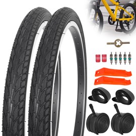 RUHUO 2Sets 20x1.75 Street Tires and Tubes, Puncture Resistant Folding Bike Tire Sets 47-406 Compatible with Road Bike Street Bicycle E-Bike Wheelchair Directional Tread Low Resistance