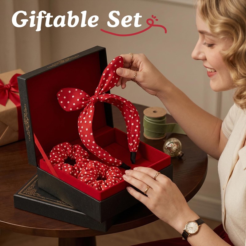 Red Polka Dot Headband and Hair Ties for Women 50s