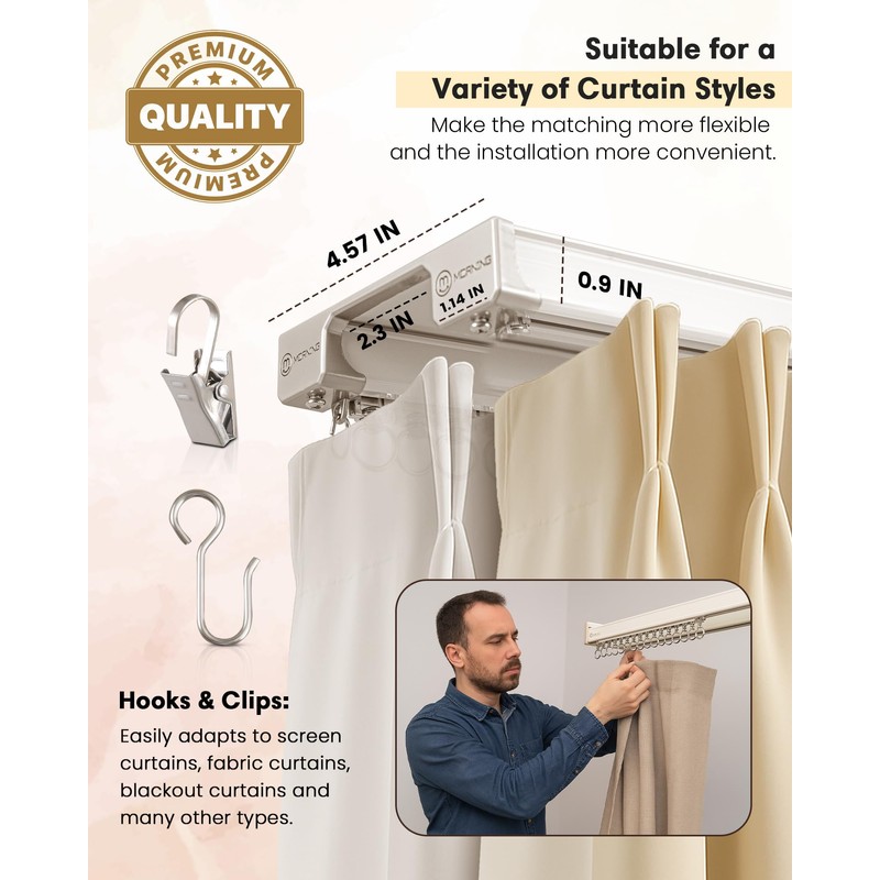 Ezcasch Ceiling Curtain Track Set - Dual Track Ceiling Mount