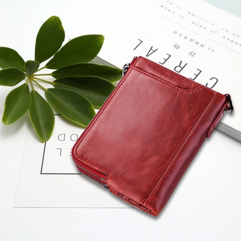 Lurrose Cartera Para Hombre De Piel Roja Protección Rfid Monedero
