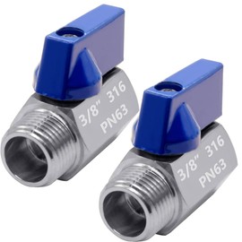 Beduan 3/8" Mini Ball Valve, 316 Stainless Steel Female x Male NPT Thread Shut-Off Valve (Pack of 2)