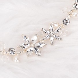Cristal Artificial Perla Corona Novia Boda Diadema para Mujeres Niñas, Crystal Rhinestone Tocado Floral Accesorios para el Cabello Novia Cumpleaños Fiesta Boda Prom Fotografía (Silver)