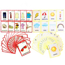 Set of Clothing and Weather Flash Cards for Toddlers | Kids Learning Flashcard & Montessori Pocket Cards Toys | Perfect for Pre-K Decor Background Wall Stickers, Teacher/Autism Therapists Tools